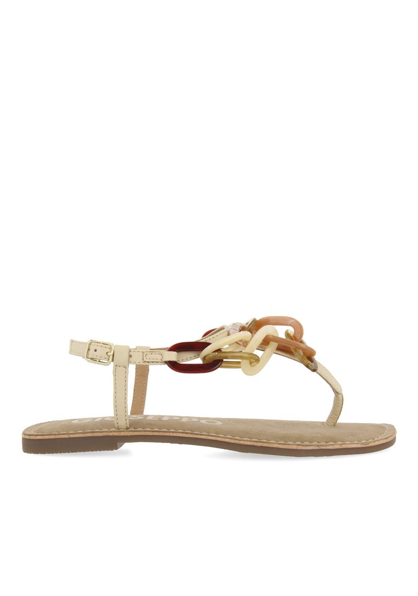 SANDALIAS OFF-WHITE DE PIEL CON DETALLE DE ESLABONES MULTICOLOR PARA MUJER MEDLEY - OFF-WHITE