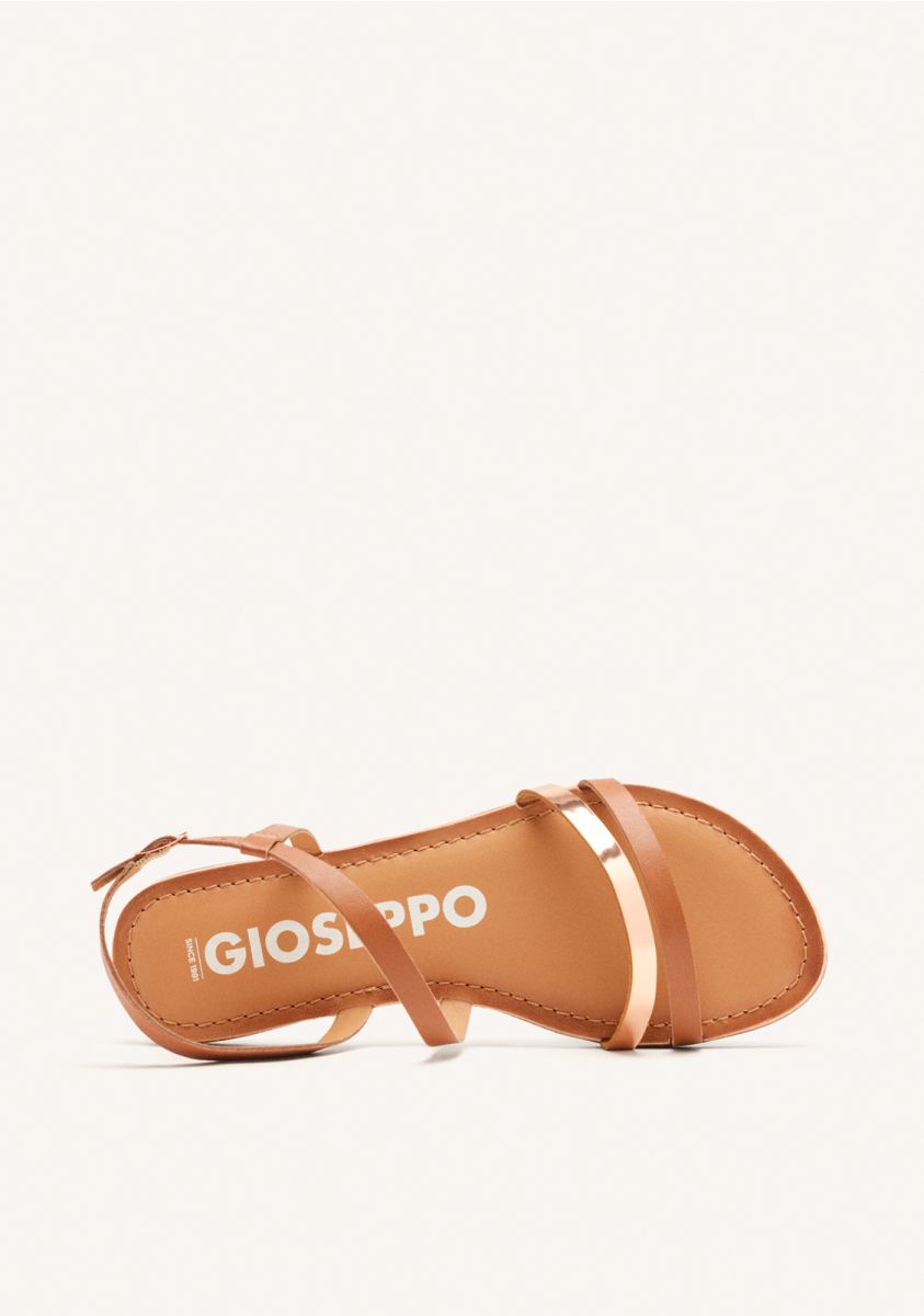 SANDALIAS DE PIEL CON TIRAS COLOR CUERO Y METALIZADO PARA MUJER BARGEME - CUERO