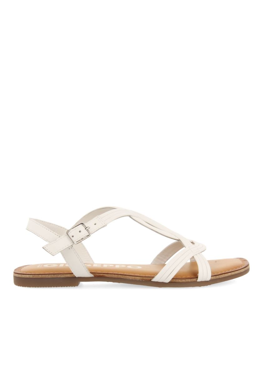 SANDALIAS DE PIEL BLANCAS DE TIRAS CRUZADAS PARA MUJER ELBASAN - BLANCO