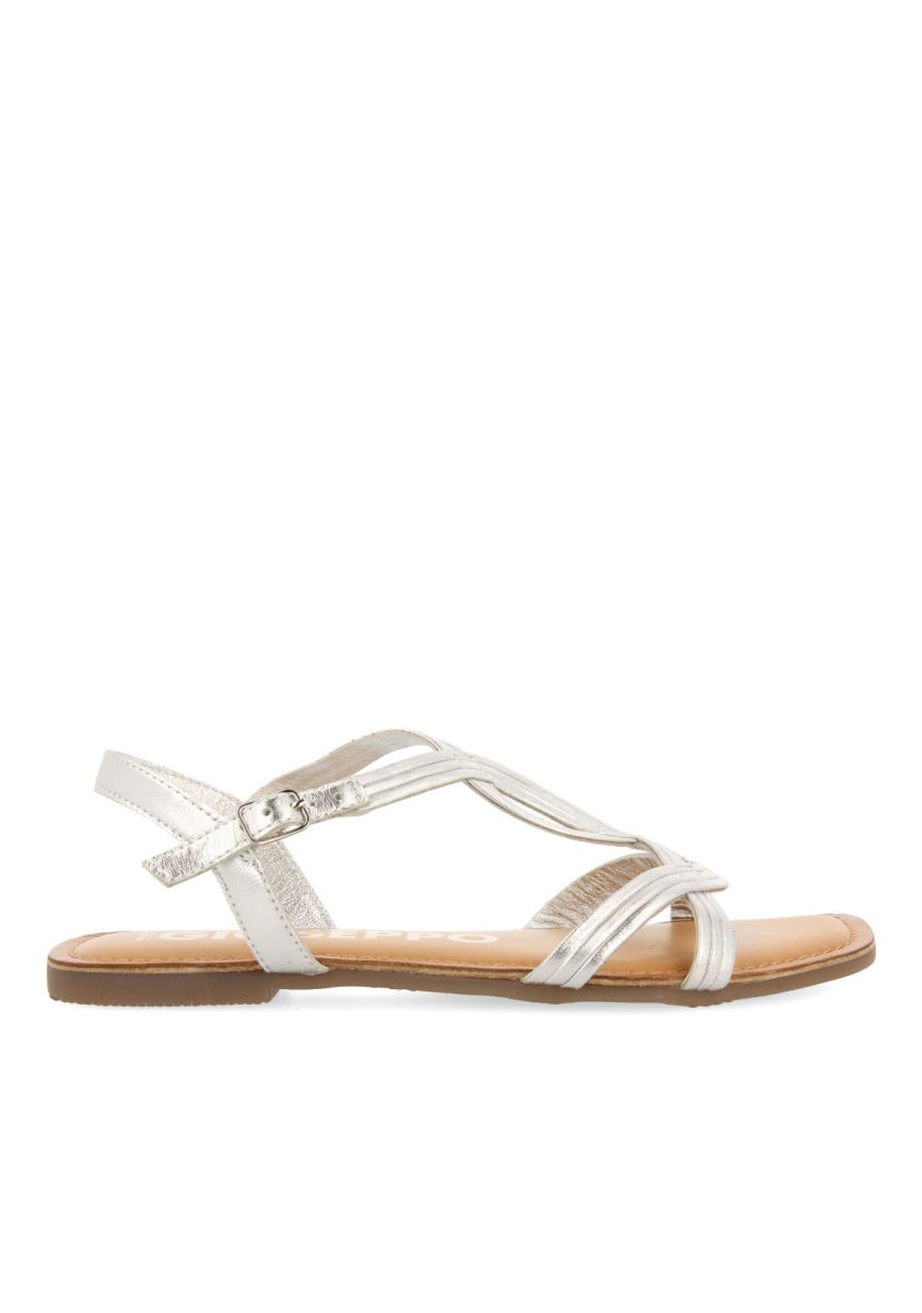 SANDALIAS DE PIEL PLATEADAS DE TIRAS CRUZADAS PARA MUJER ELBASAN - PLATA
