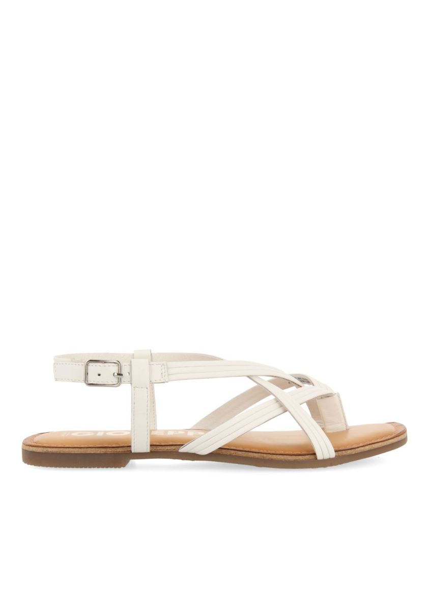 SANDALIAS DE PIEL BLANCAS DE TIRAS CRUZADAS PARA MUJER FUNARE - BLANCO