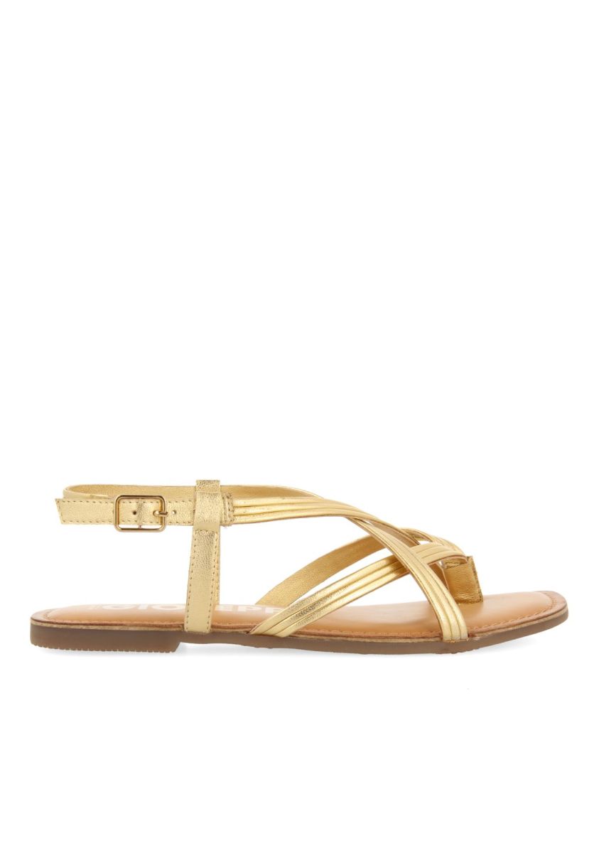 SANDALIAS DE PIEL DORADAS DE TIRAS CRUZADAS PARA MUJER FUNARE - ORO OSCURO