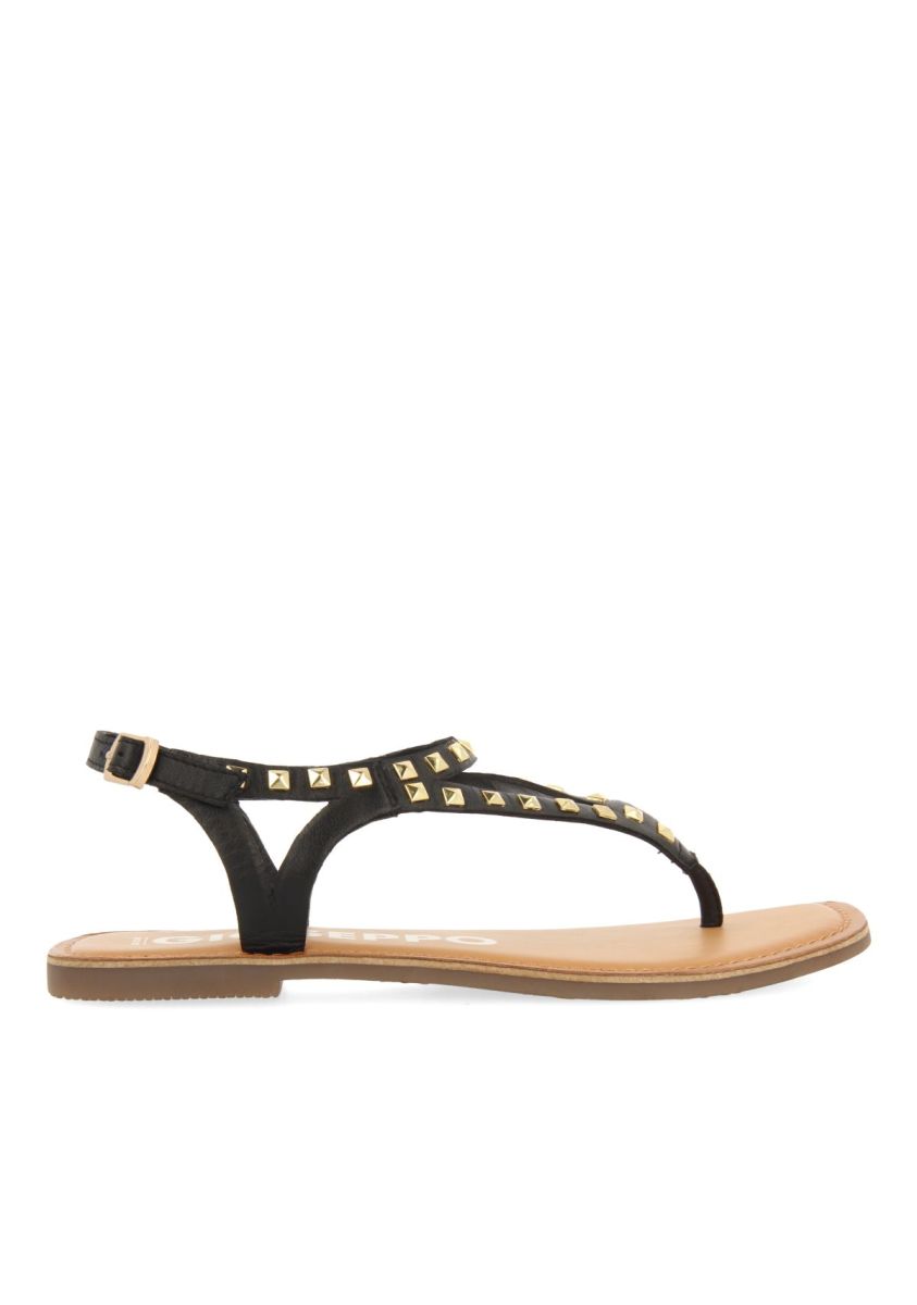 SANDALIAS NEGRAS DE PIEL CON TACHAS PARA MUJER TRILBY - NEGRO