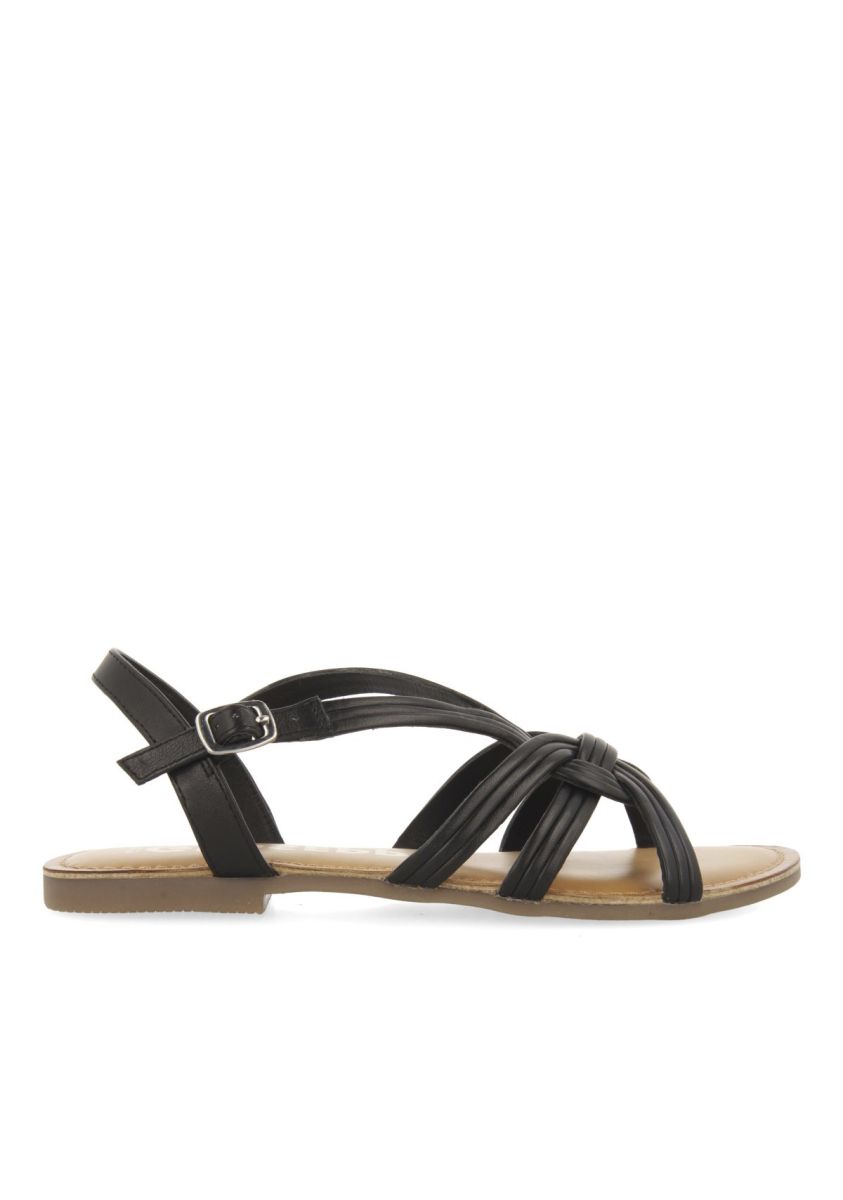 SANDALIAS NEGRAS DE PIEL CON TIRAS CRUZADAS PARA MUJER GOLAJ - NEGRO