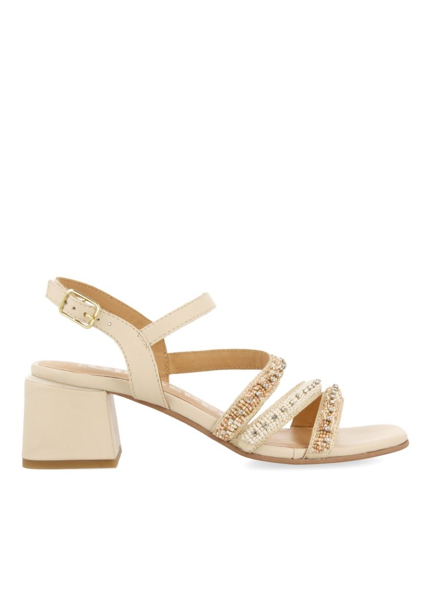 SANDALIAS DE TACÃN OFF-WHITE CON TIRAS CON DETALLES MULTICOLOR PARA MUJER BALAO - OFF-WHITE