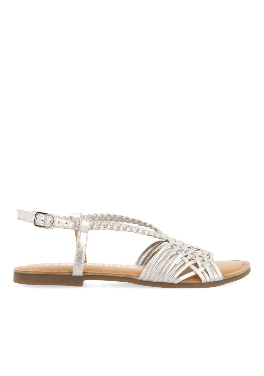 SANDALIAS PLATEADAS DE PIEL CON TIRAS CRUZADAS PARA MUJER AIDONE - PLATA