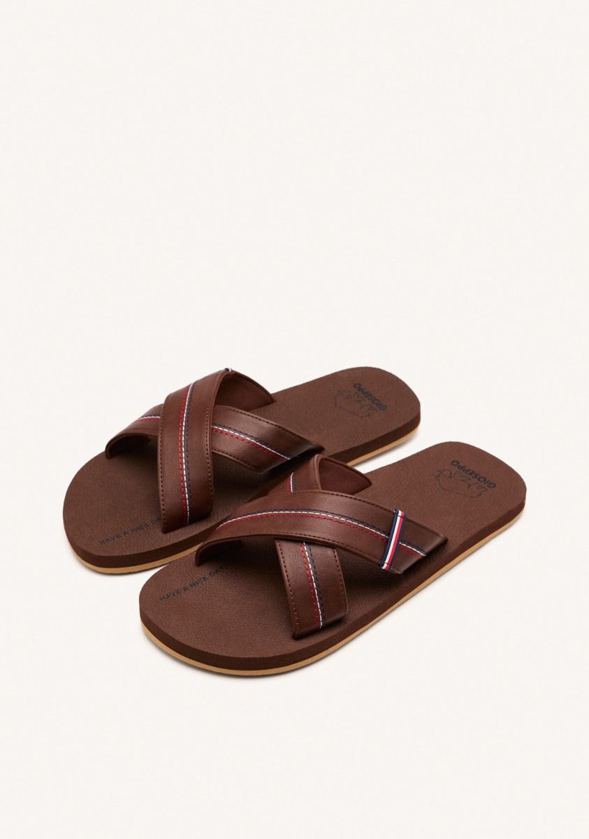 CHANCLAS MARRONES CON PALA CRUZADA Y DETALLES DE COLORES PARA HOMBRE ELKTON - MARRON