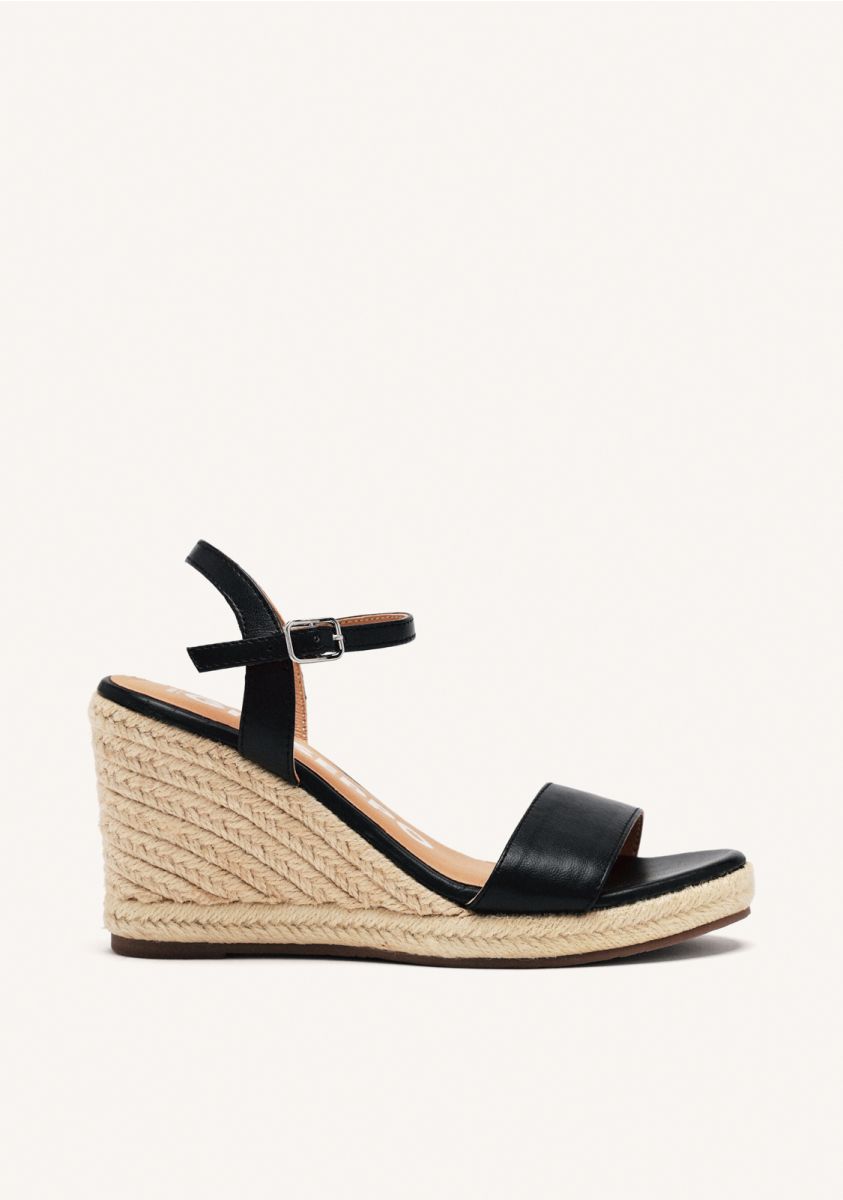 SANDALIAS DE PIEL NEGRAS CON CUÃA DE YUTE PARA MUJER ZHEPE - NEGRO