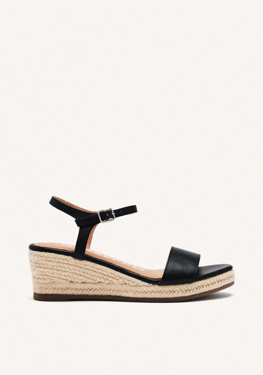 SANDALIAS DE PIEL NEGRAS CON CUÃA DE YUTE PARA MUJER YALAHA - NEGRO