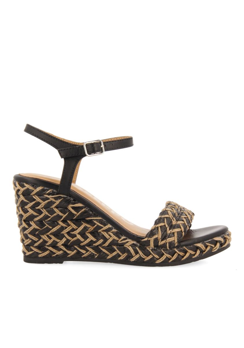 SANDALIAS NEGRAS Y COLOR NATURAL DE CUÃA ALTA CON TRENZADOS PARA MUJER TIGARD - NEGRO