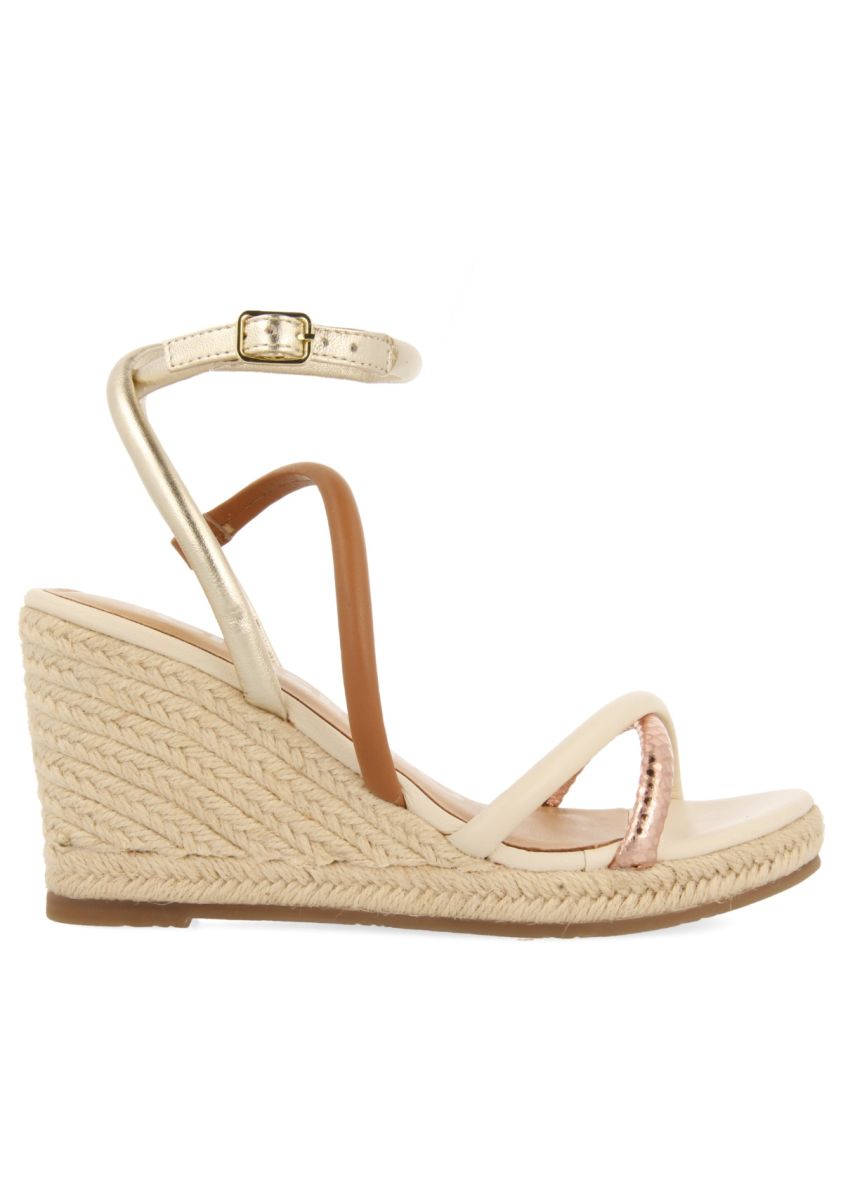 SANDALIAS DE PIEL CON TIRAS FINAS MULTICOLOR Y CUÃA ALTA DE YUTE PARA MUJER ROMETTA - OFF-WHITE