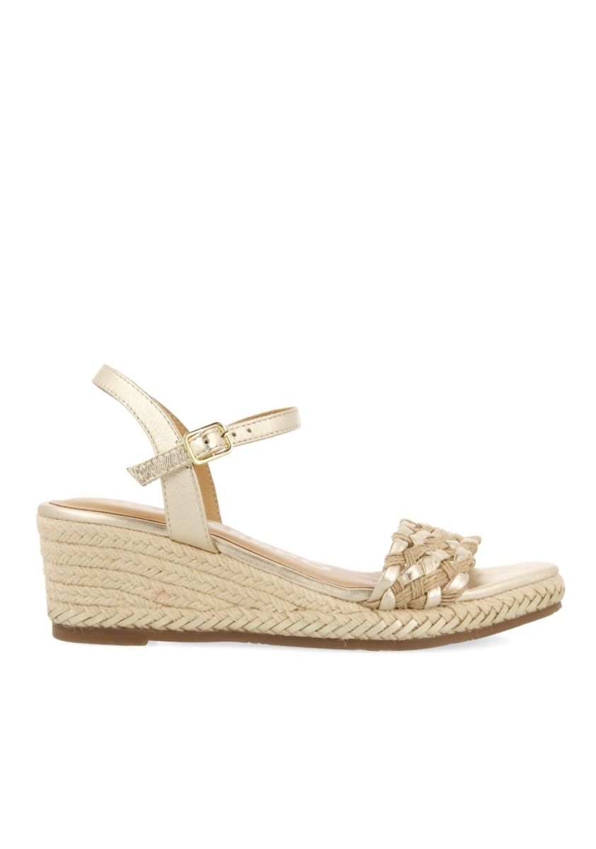 SANDALIAS DE PIEL CON TRENZADO BICOLOR Y CUÃA DE YUTE PARA MUJER SUNOL - ORO OSCURO