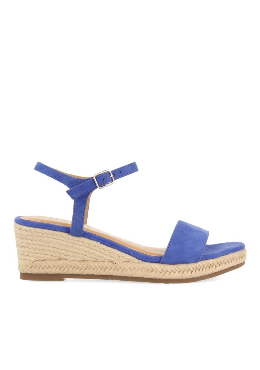 SANDALIAS DE PIEL COLOR AZUL CON CUÃA DE YUTE PARA MUJER XARRE - AZUL