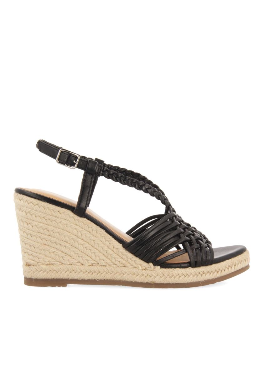 SANDALIAS NEGRAS DE PIEL CON TIRAS Y CUÃA ALTA DE YUTE PARA MUJER GLIDE - NEGRO