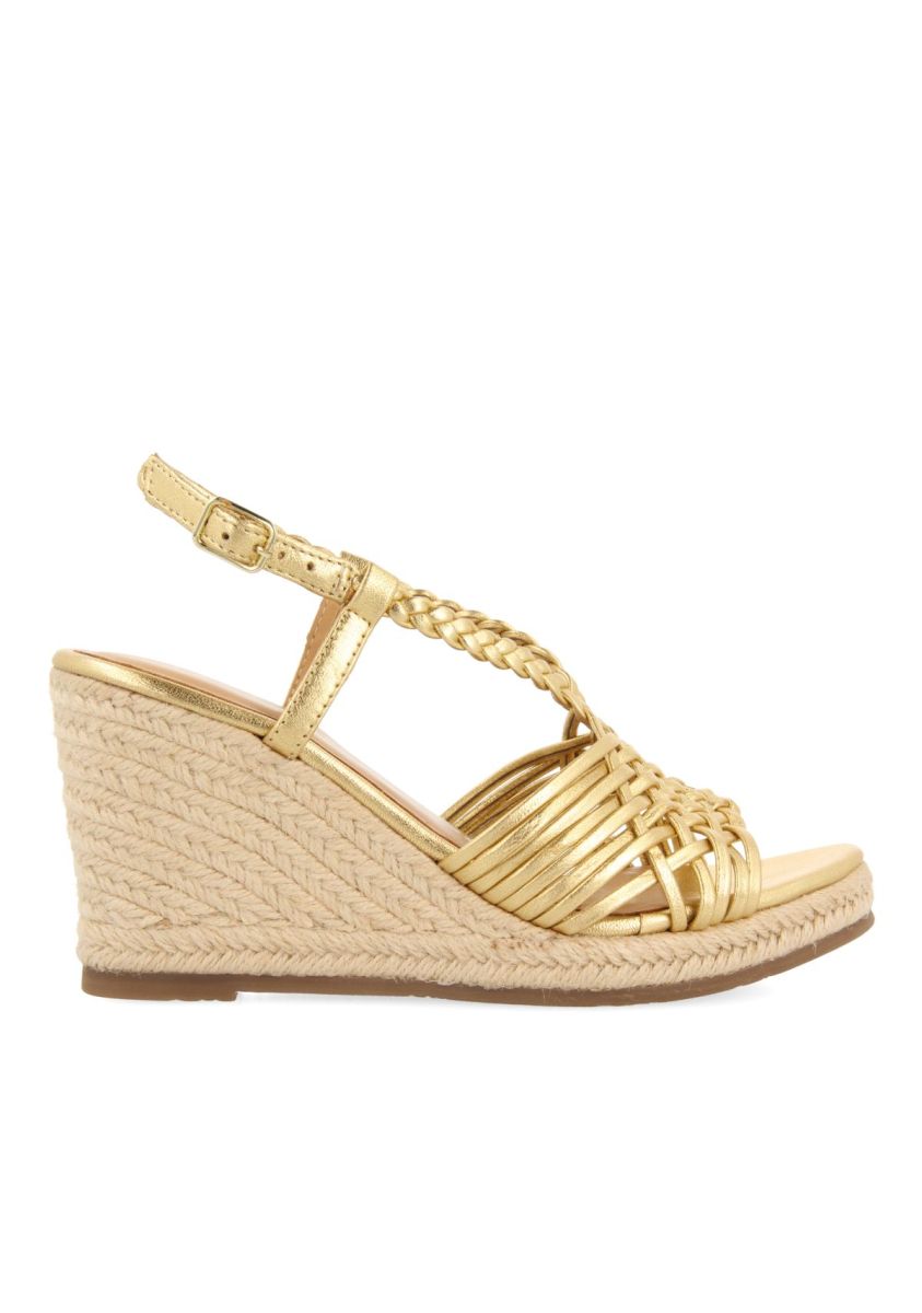 SANDALIAS DORADAS DE PIEL CON TIRAS Y CUÃA ALTA DE YUTE PARA MUJER GLIDE - ORO OSCURO