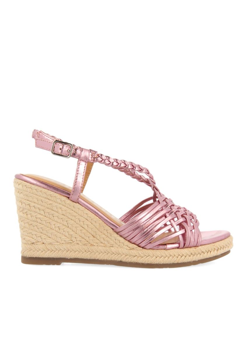 SANDALIAS ROSAS DE PIEL CON TIRAS Y CUÃA ALTA DE YUTE PARA MUJER GLIDE - ROSA