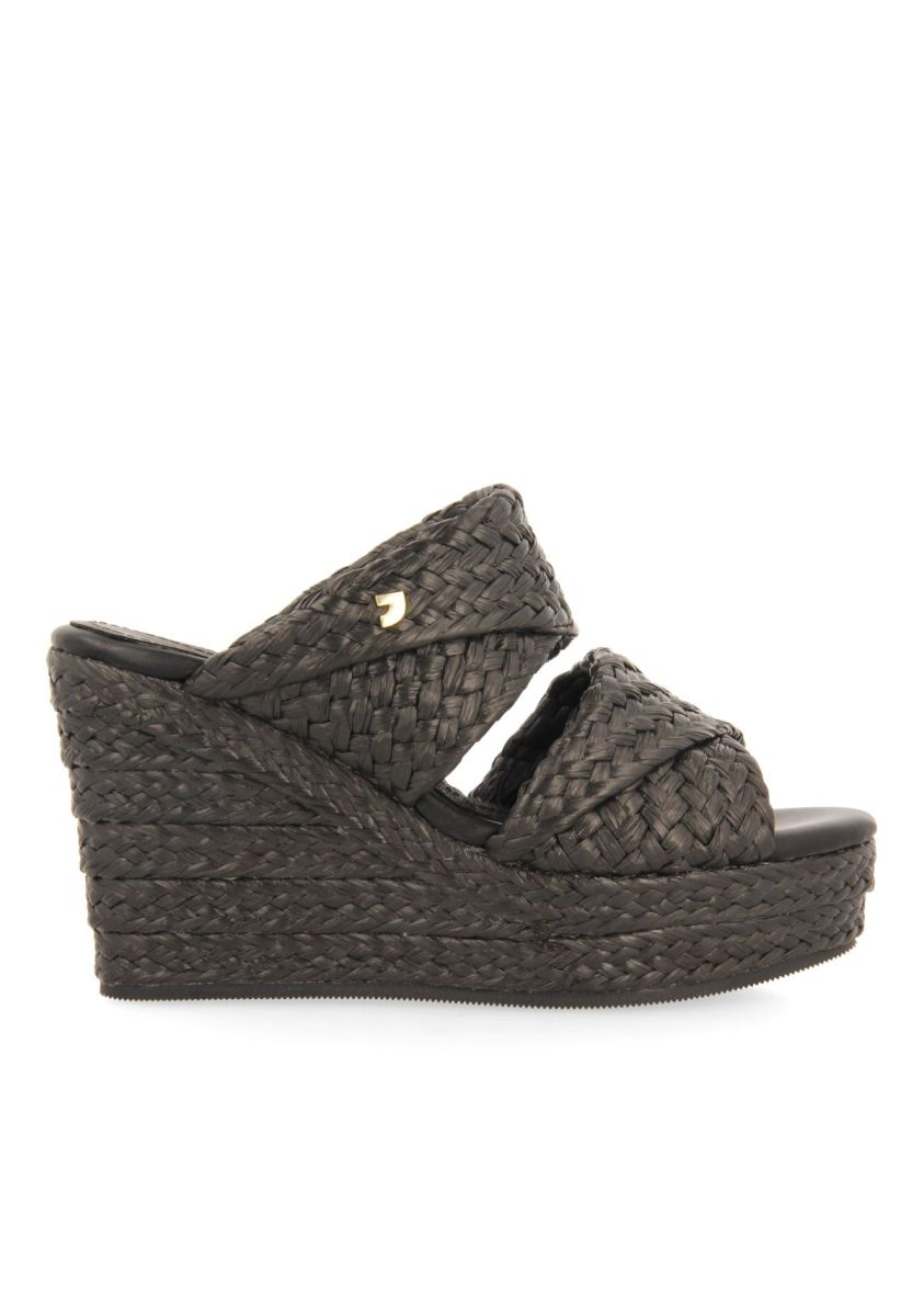 SANDALIAS ALTAS DE CUÃA COLOR NEGRO ESTILO MULE CON RAFIA PARA MUJER FRAZZANO - NEGRO