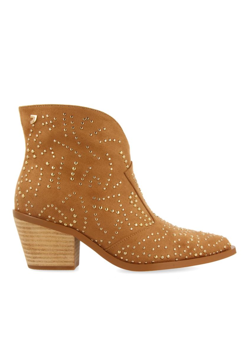 BOTINES CAMEL TIPO COWBOY CON ADORNO DE TACHAS PARA MUJER VALPOVO - CAMEL