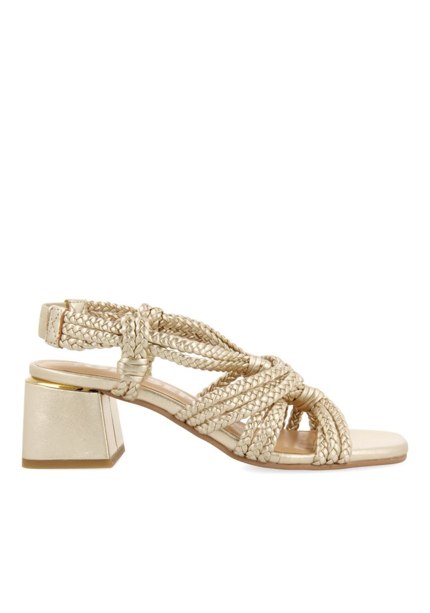SANDALIAS DE TACÃN DORADAS DE PIEL CON TRENZADOS PARA MUJER MALIQ - ORO