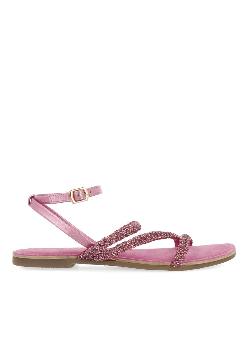 SANDALIAS FUCSIA DE PIEL CON PEDRERÃA PARA MUJER SORLINGAS - FUXIA