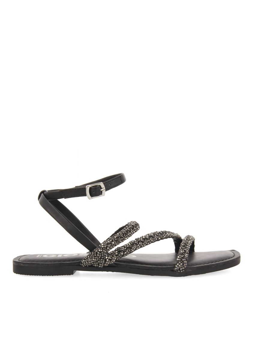 SANDALIAS NEGRAS DE PIEL CON PEDRERÃA PARA MUJER TERTHORE - NEGRO