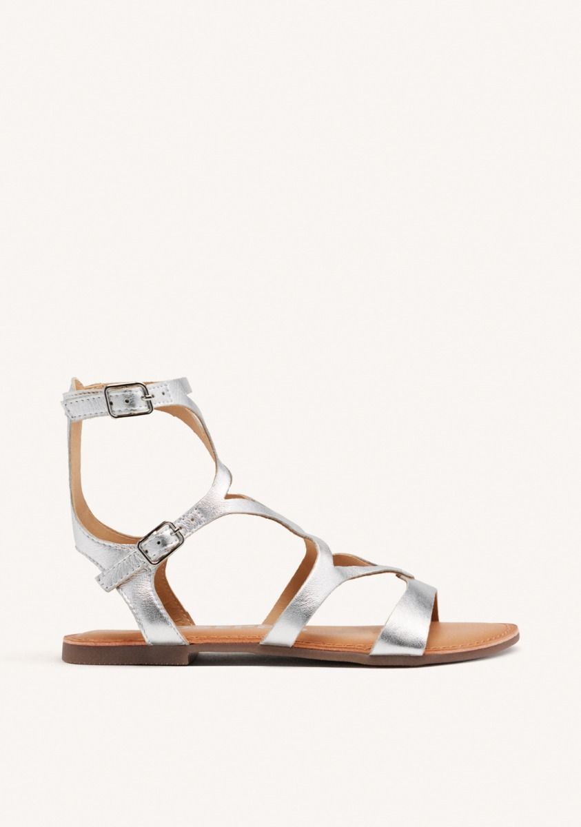 SANDALIAS PLATEADAS DE PIEL ESTILO ROMANAS PARA MUJER TOPOJE - PLATA