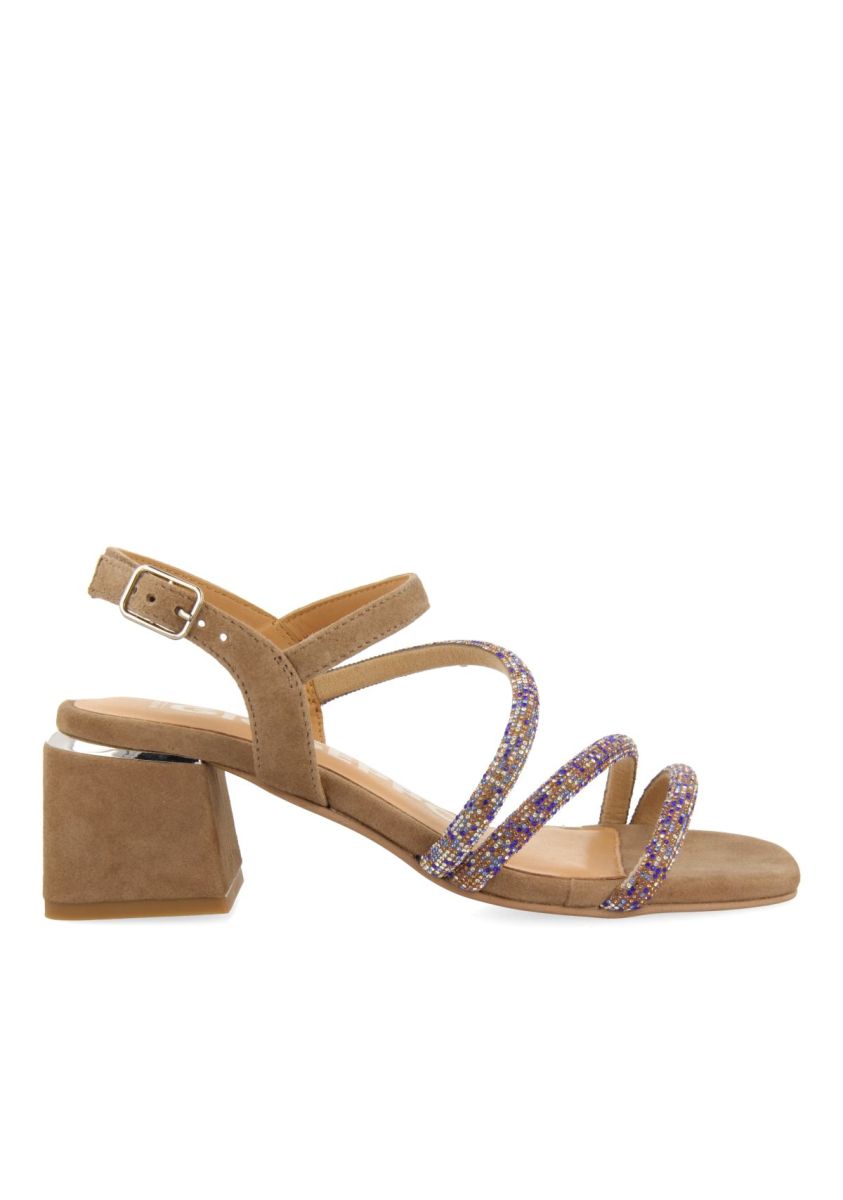 SANDALIAS TAUPE DE TACÃN CON TIRAS CON PEDRERÃA PARA MUJER CAKOVEC - TAUPE