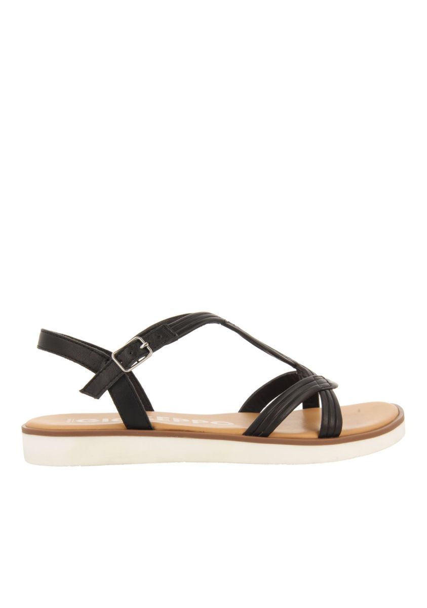 SANDALIAS NEGRAS DE PIEL CON TIRAS PARA MUJER CORNUALLES - NEGRO