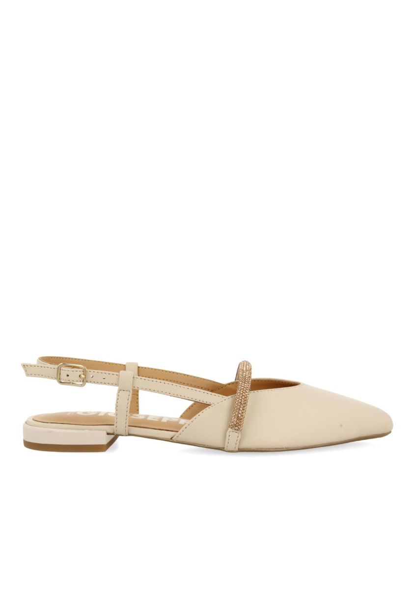 BAILARINAS OFF-WHITE DE PIEL DESTALONADAS CON DETALLE DE TIRA CON PEDRERÃA PARA MUJER GODRANO - OFF-WHITE