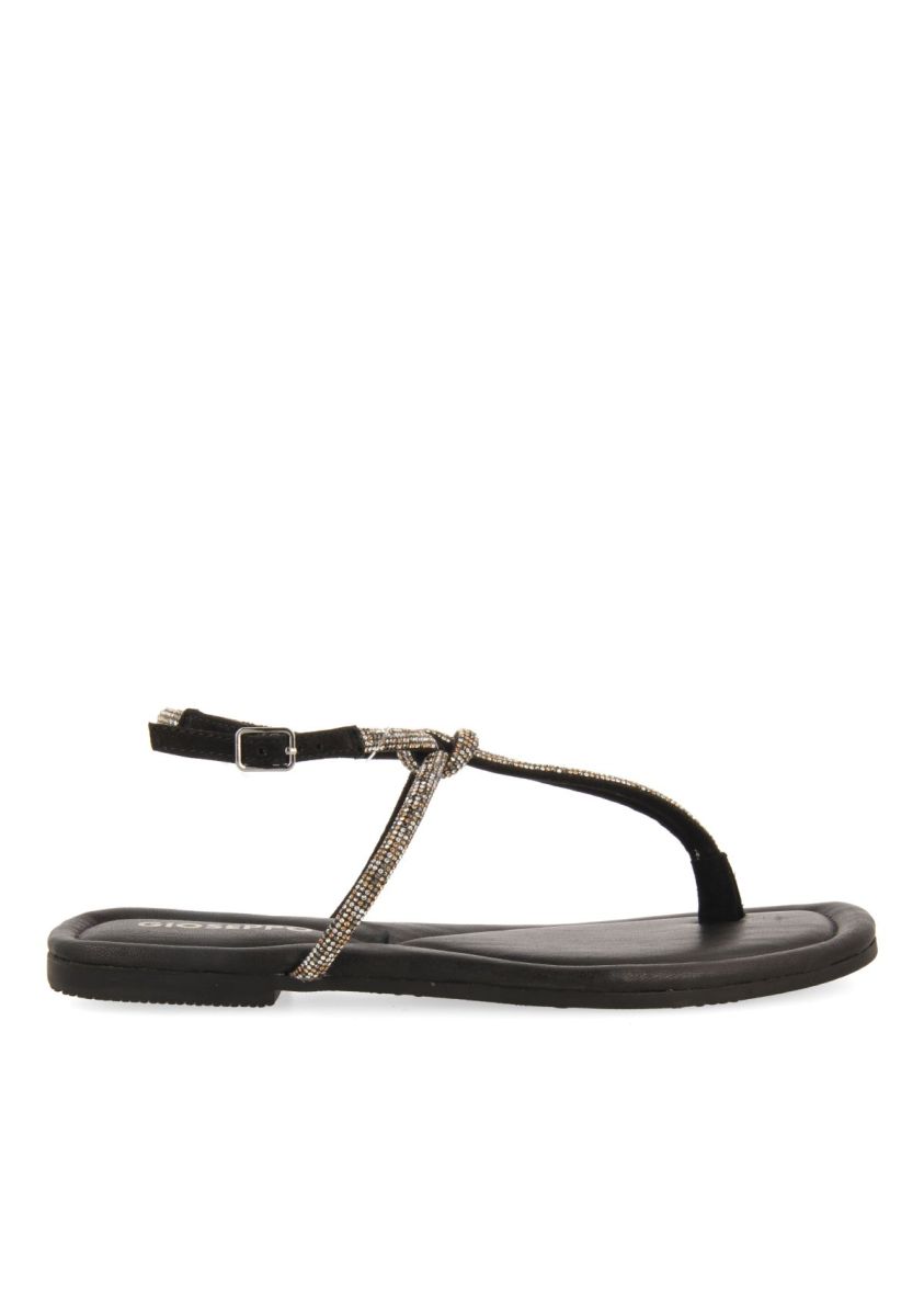 SANDALIAS NEGRAS DE PIEL CON TIRAS CON PEDRERÃA PARA MUJER BURNT - NEGRO