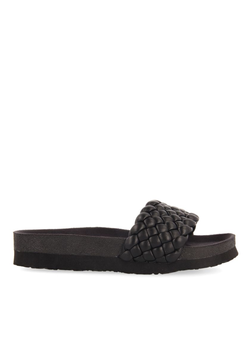 CHANCLAS NEGRAS TIPO BIO CON PALA TRENZADA PARA MUJER MENARD - NEGRO
