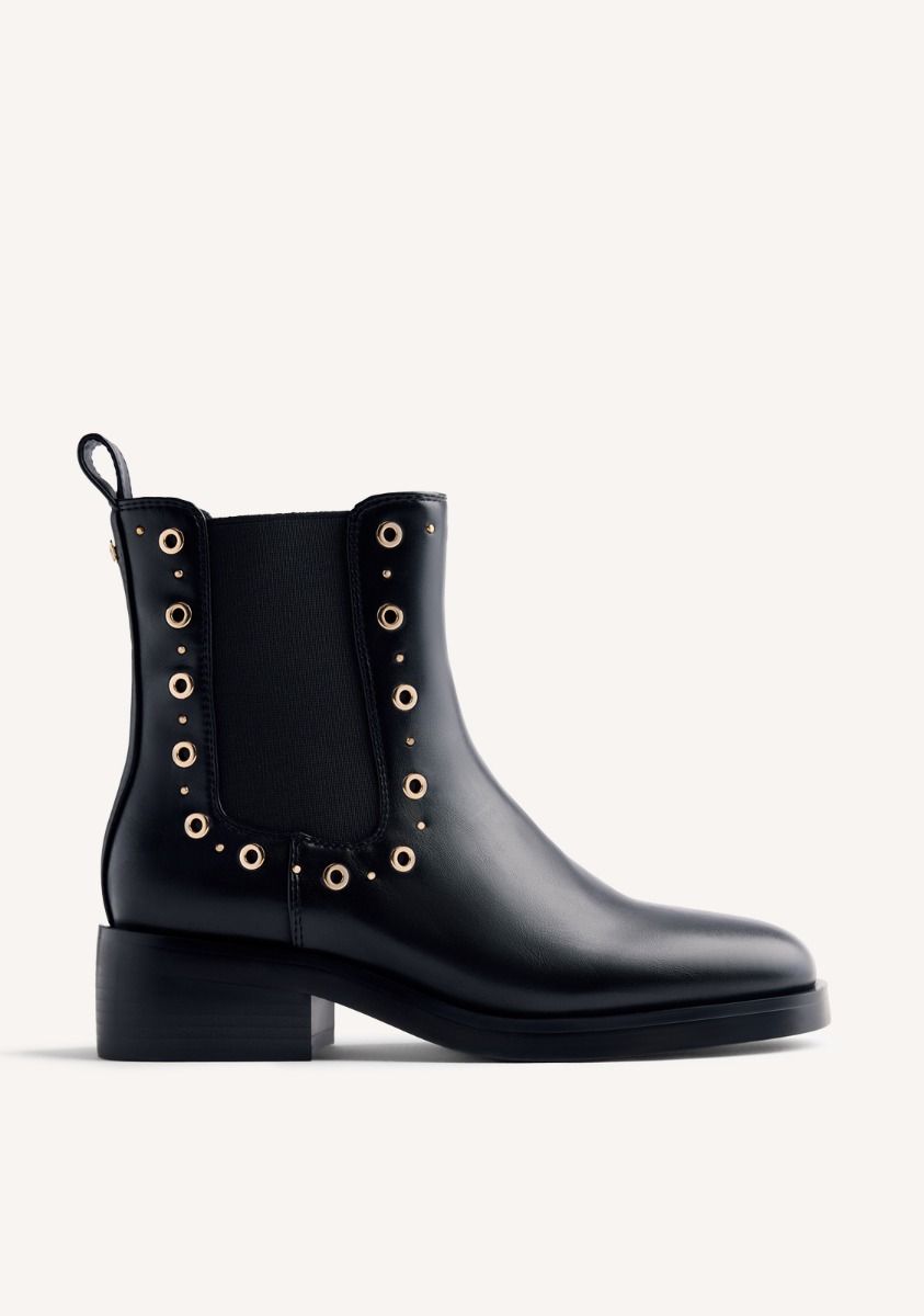 BOTINES CHELSEA TACHAS Y OLLADOS HALMA - NEGRO