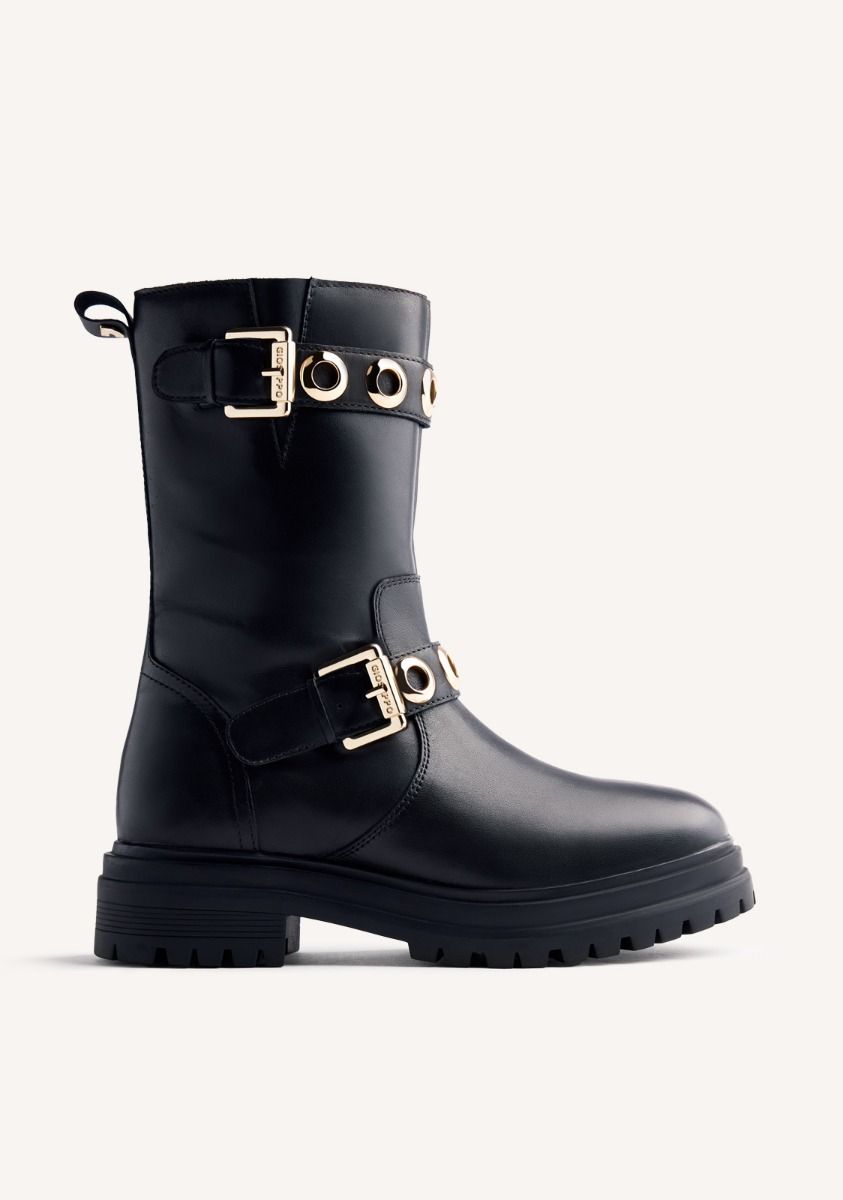 BOTAS BIKER PIEL OLLADOS BELLAIRE - NEGRO