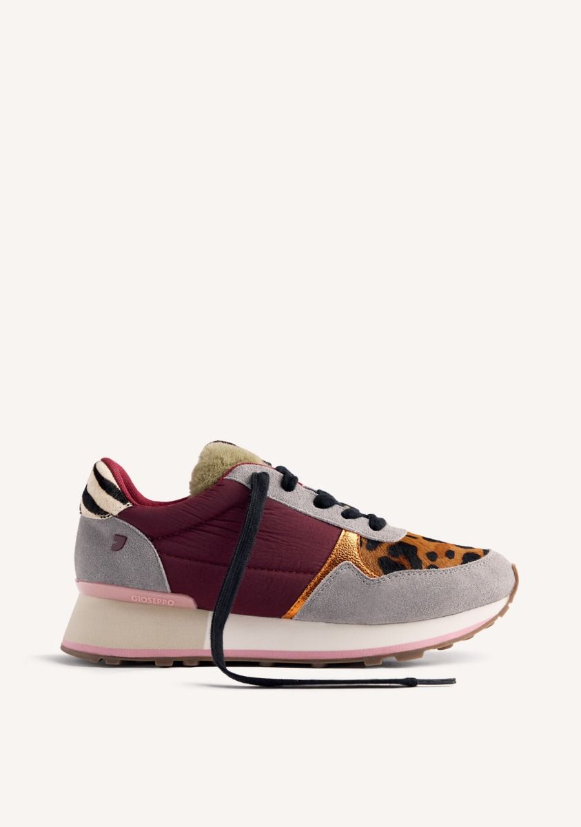 ZAPATILLAS PIEL ESTAMPADO ANIMAL Y PELO POSEN - BURDEOS