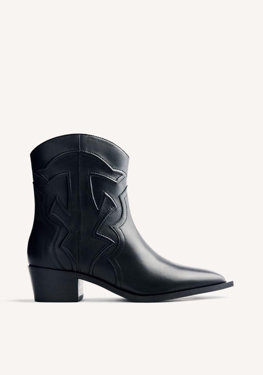 BOTINES COWBOY PIEL QUAMBA - NEGRO