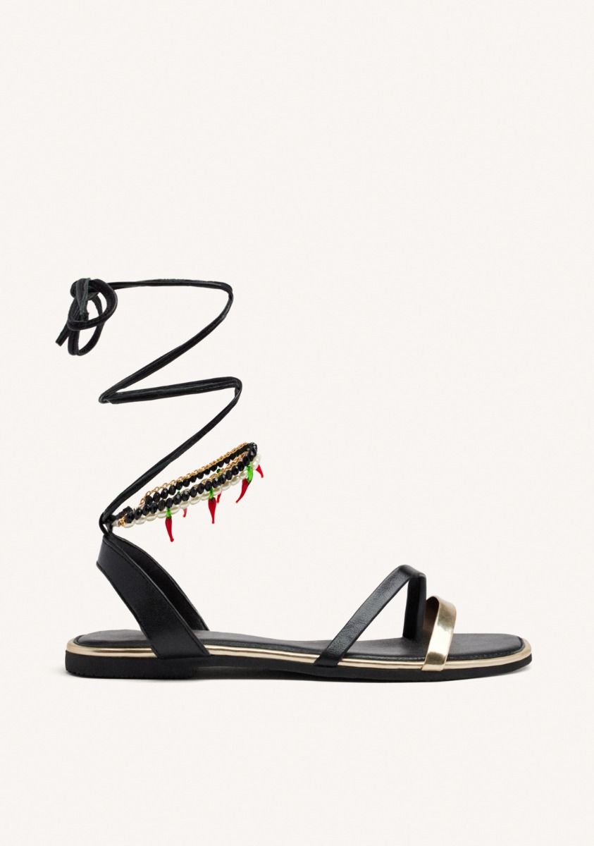 SANDALIAS PIEL ABALORIOS MILLIE - NEGRO
