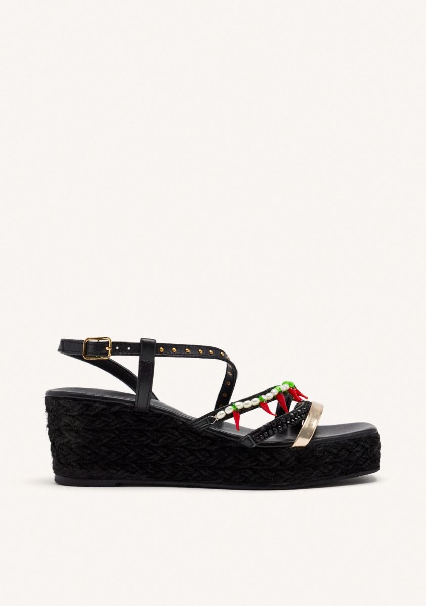 SANDALIAS PIEL CUÃA YUTE XENA - NEGRO