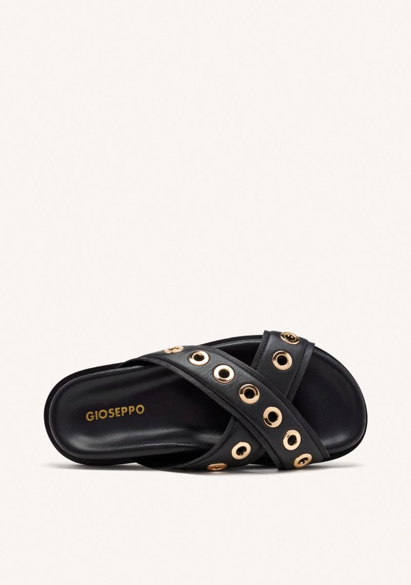 SANDALIAS PIEL OLLADOS HILES - NEGRO