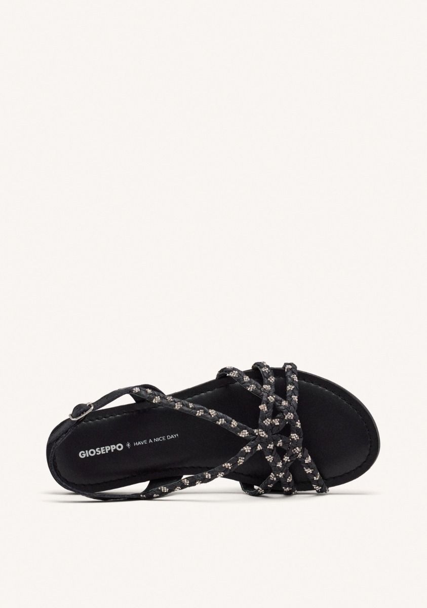 SANDALIAS PIEL, RAFIA Y BRILLO WIOTA - NEGRO