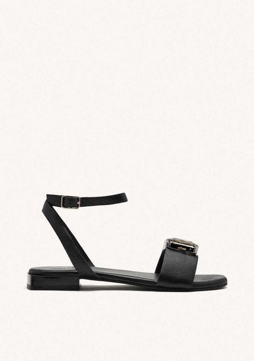 SANDALIAS PIEL PEDRERÃA MEEME - NEGRO