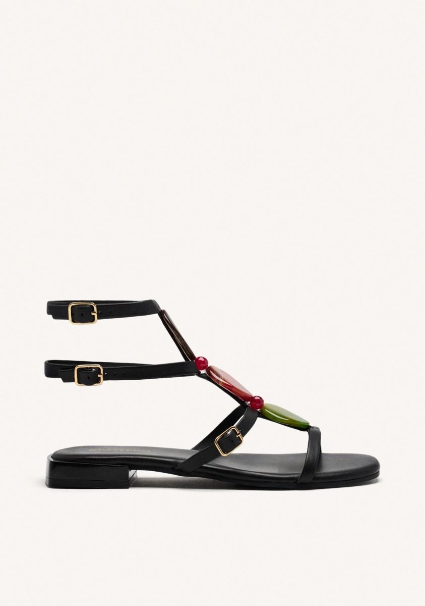 SANDALIAS PIEL ABALORIOS NORRIE - NEGRO