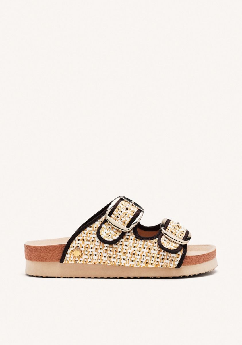 SANDALIAS RAFIA Y HEBILLAS PERSHING - BLANCO