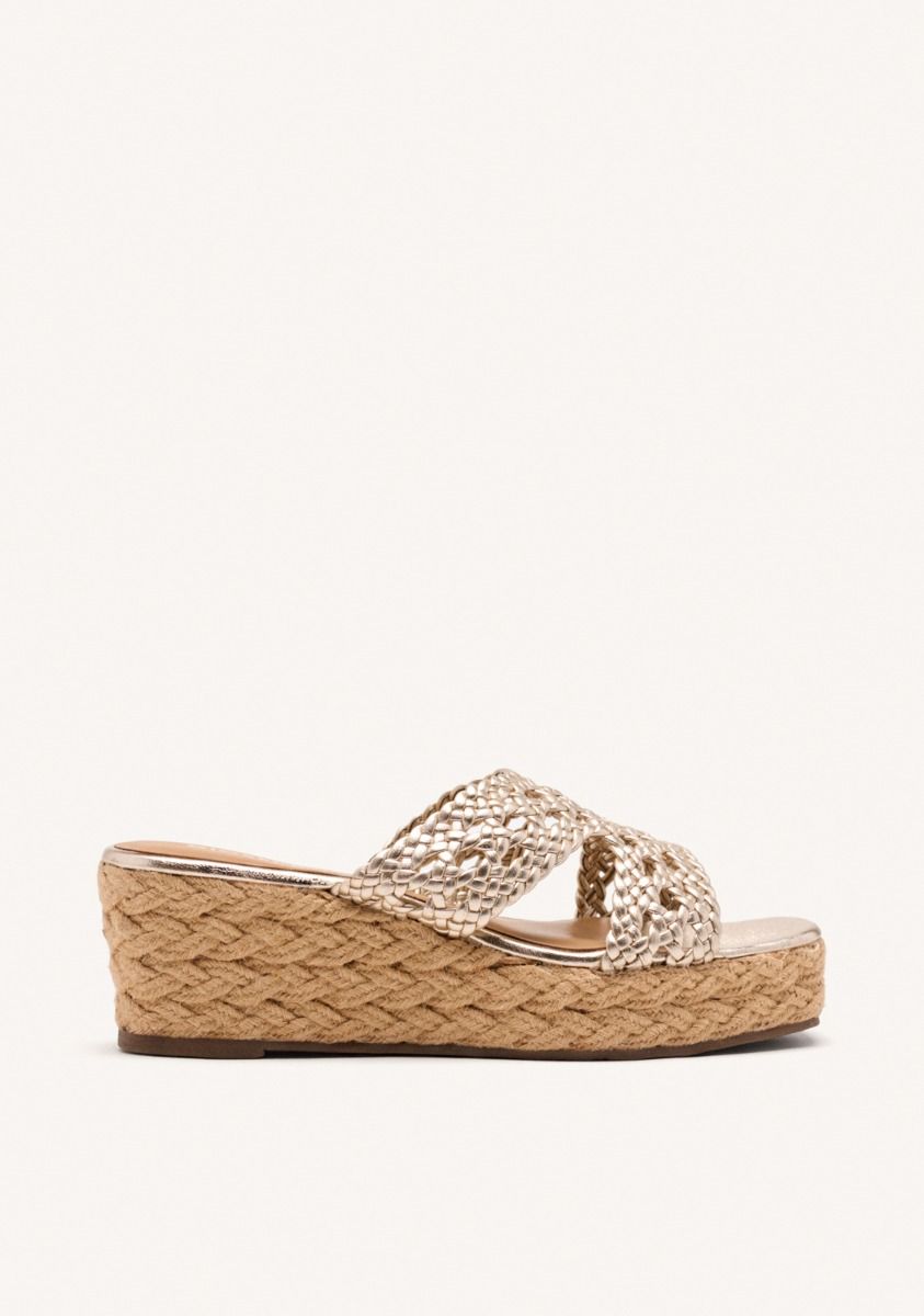 SANDALIAS PIEL TRENZADA Y CUÃA YUTE BRIMFIELD - PLATINO