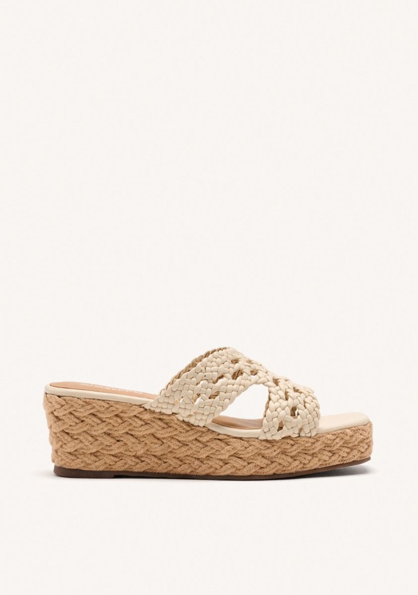 SANDALIAS PIEL TRENZADA Y CUÃA YUTE BRIMFIELD - OFF-WHITE