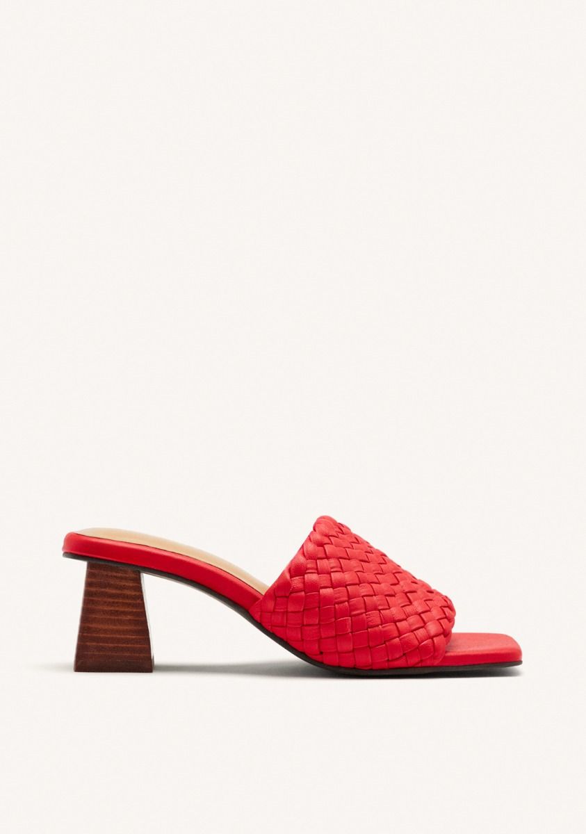 SANDALIAS MULES TACÃN Y PIEL TRENZADA COLRAIN - ROJO