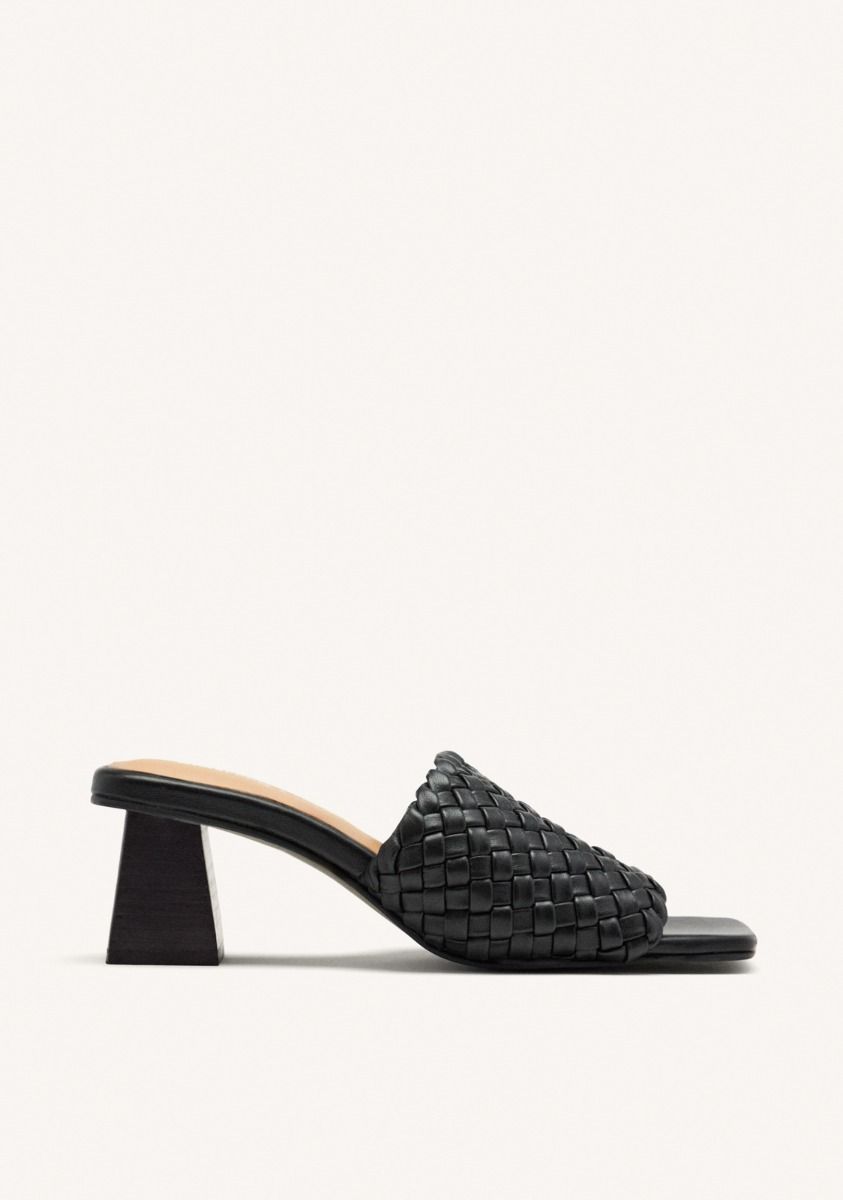 SANDALIAS MULES TACÃN Y PIEL TRENZADA COLRAIN - NEGRO