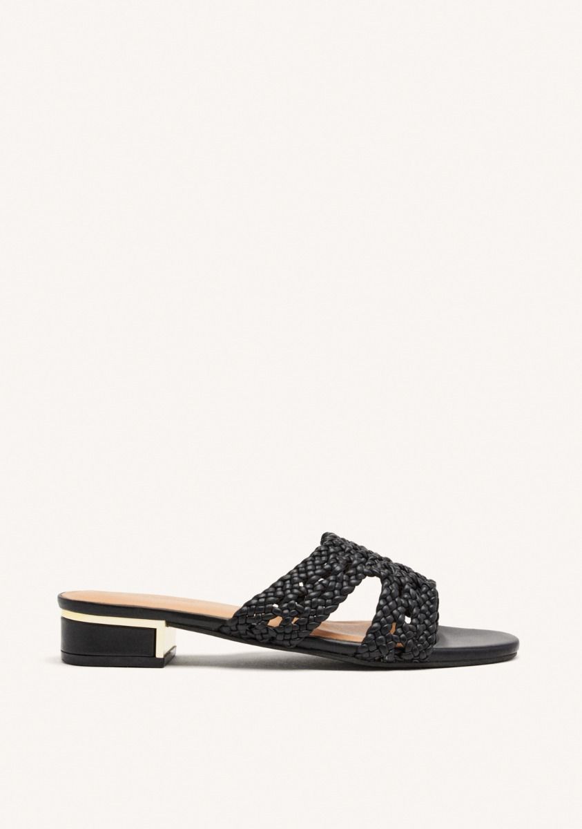 SANDALIAS MULES PIEL TRENZADA LINN - NEGRO