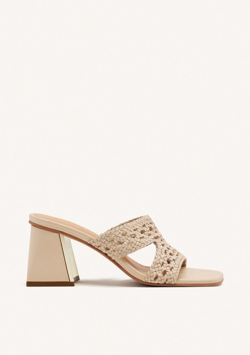 SANDALIAS MULES TACÃN Y PIEL TRENZADA KEWAUNEE - OFF-WHITE