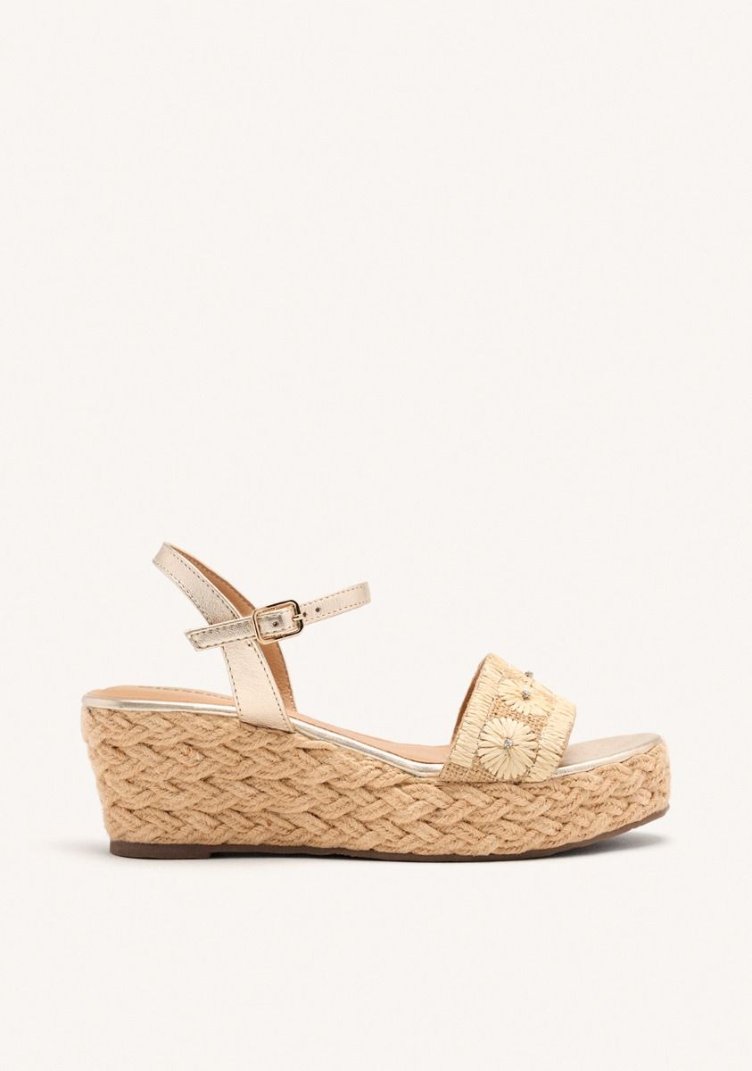 SANDALIAS BORDADO PIEL Y CUÃA RAFIA CANDIA - NATURAL