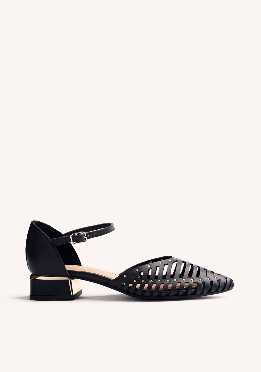 BAILARINAS TIRAS TACÃN PIEL FLETCHER - NEGRO